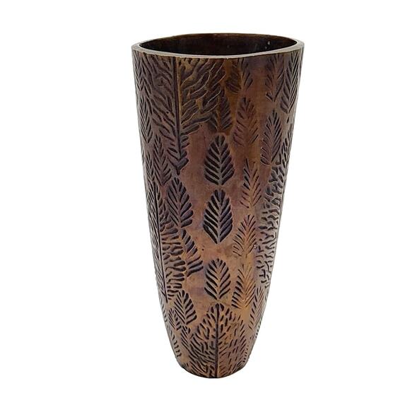 Stunning Bronze Art Vase with Leaf Pattern Vintage Cemetary-Style 5.13" × 11.75" - Picture 2 of 6